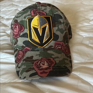 Vegas Golden Knights Camouflage Cap with Rose Pattern and Gold VGK HELMET patch.